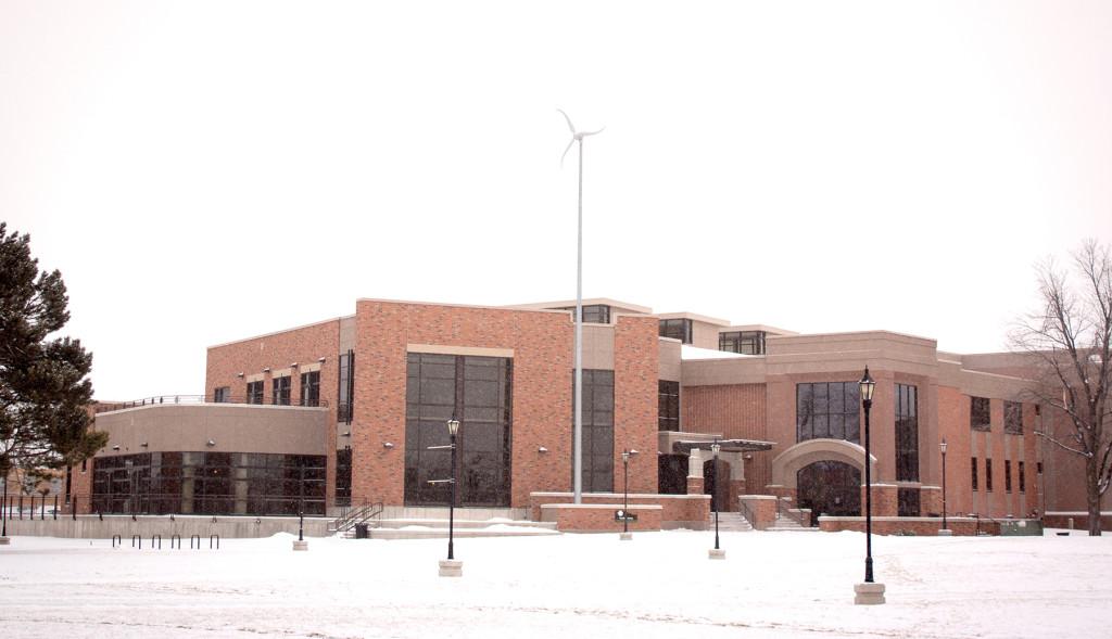 Black Hills State University proves to be energy efficient with its prominent wind turbine in front of the student union.
