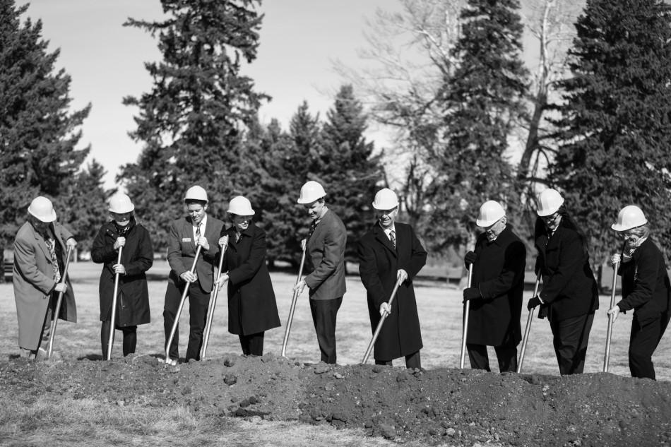 Officials break ground at the new Crow Peak Residence Hall Feb. 14. 