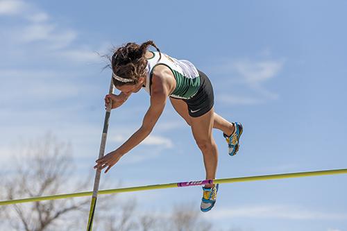 Courtney Cassen clears the bar during the women’s pole vault event.