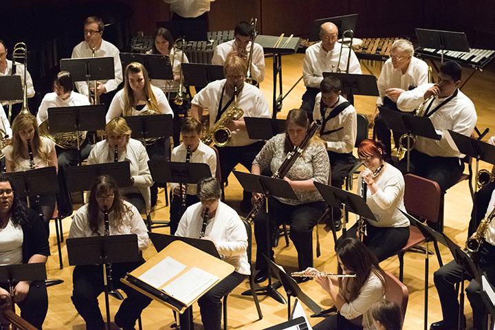 The Black Hills State University Band and members of the Black Hills community play in the Spring Concert April 29 in Meier Hall.