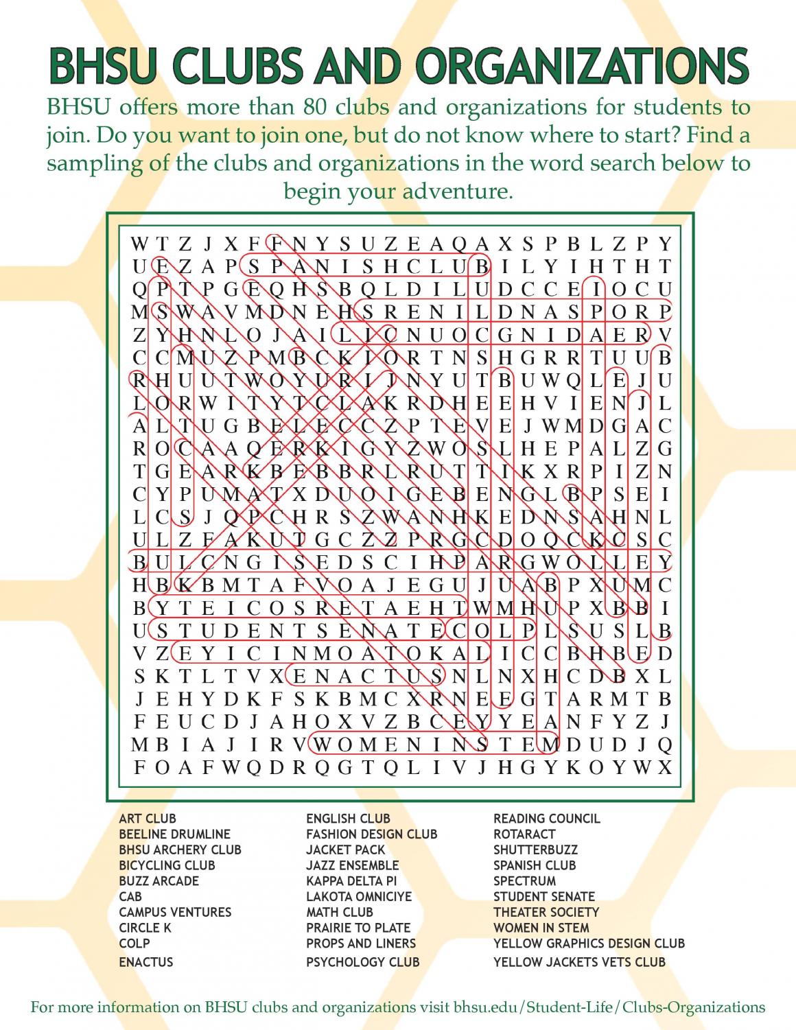 Key for the BHSU Clubs and Organizations Crossword Puzzle