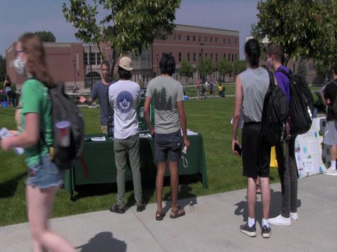 Black Hills State University Students line up to learn about an organization on the campus green. Wednesday, August 26, 2020.