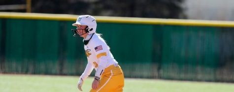 Lizzy Johnson, Senior, #0, on second base after hitting a single in away game against Colorado State Pueblo last Sunday. The girls won game one 11-2 and game two 7-6. Photos by Jeff Codevilla.