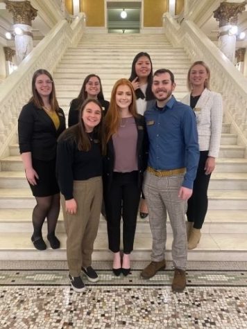 BHSU’s Student Senate in Pierre for Students for Higher Education Days. (Top, from left) Sierra Kogel, Lorrainne Coronato, Marissa Danforth, Isabella Rowe, (Bottom from left) Myndi Weidenbach, Gabby East, Keegan Baatz.