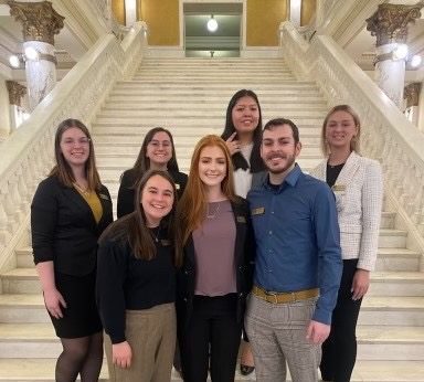 BHSU’s Student Senate in Pierre for Students for Higher Education Days. (Top, from left) Sierra Kogel, Lorrainne Coronato, Marissa Danforth, Isabella Rowe, (Bottom from left) Myndi Weidenbach, Gabby East, Keegan Baatz.