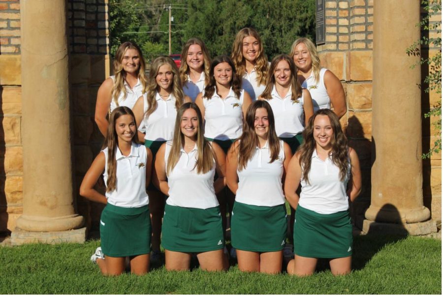 2022-2023 Womens Golf: (left to right) Top row-- Jocelyn Olson, Lola Homiston, Kaitlyn Dumler, Jacqueline Bowles. Middle row-- Olivia McCandless, Anna Talarico, Cami Langley. Bottom row-- Jessica Folchert, Marrisa Garcia, Katie Jorgenson, Madisen Jarrett.