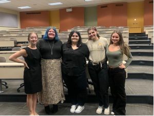 Black Hills State Universitys Psychology club members (left to right) Lexie Bendigo, Kyra Thompson, Elsie Schafer, Celsey Selland, and Tayler Reuer host annual Take Back the Night Event in Jonas Science 305.