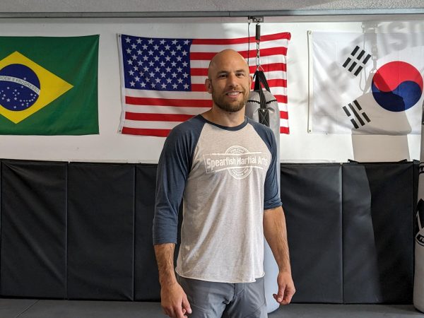 Jordan Thomas, a BSHU alum, inside his Spearfish martial arts studio. Jordan opened the studio in 2010.