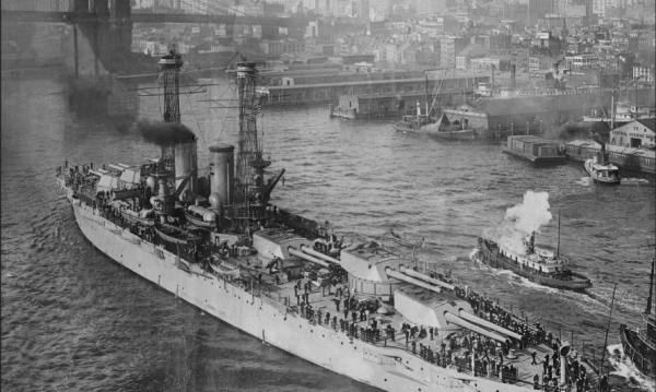 An image captured by Morris of an original print of the U.S.S. Texas, on which Jerry Batinovich was stationed. 